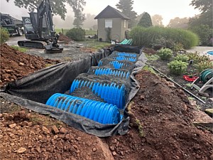 Six chamber underground water storage to capture runoff water from the yard